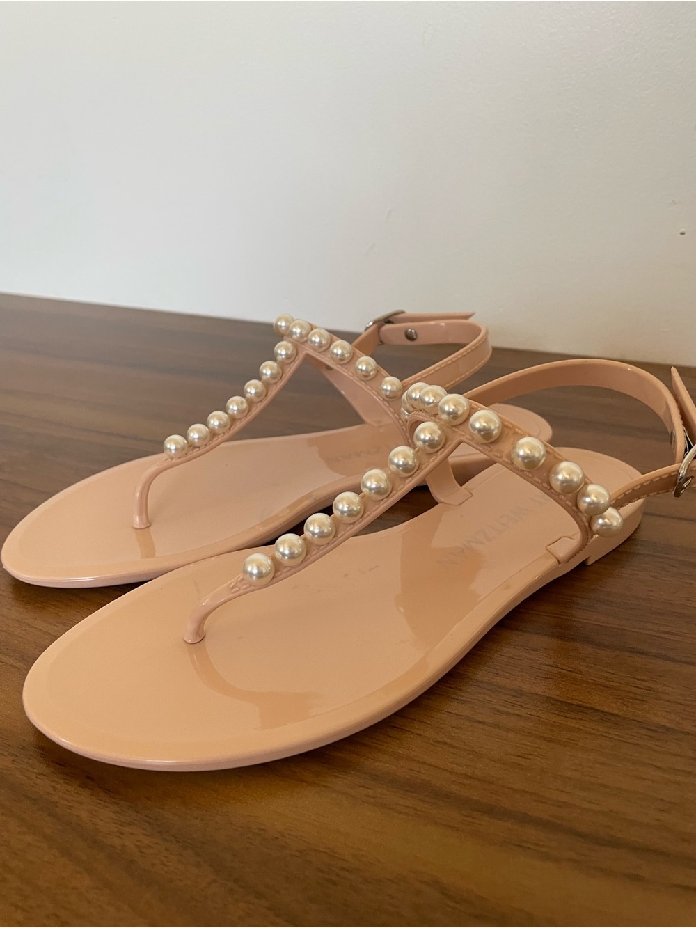 STUART WEITZMAN Goldie Pearl Jelly Sandals Size 7 Nude Blush - Picture 4 of 15